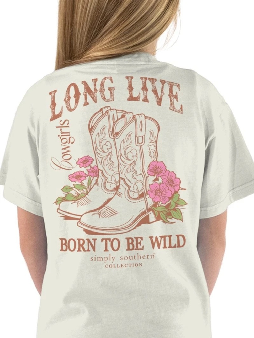 Simply Southern Cream Graphic Tee with Pink Floral & Brown Boots